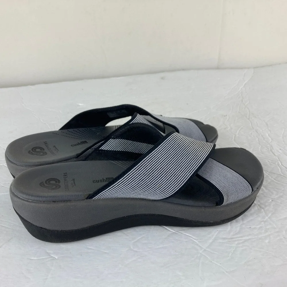 Clarks Cloudsteppers Arla Glison Womens 6 Black White Striped Slides - Picture 4 of 7